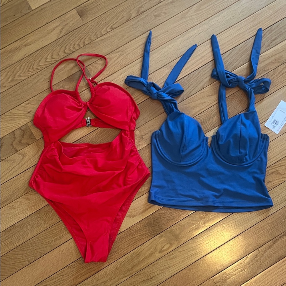 Red and Blue Swimsuit Set